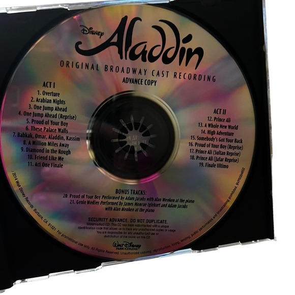 Disney Aladdin Original Broadway Cast Recording ADVANCE COPY Bonus Tracks - Picture 4 of 5